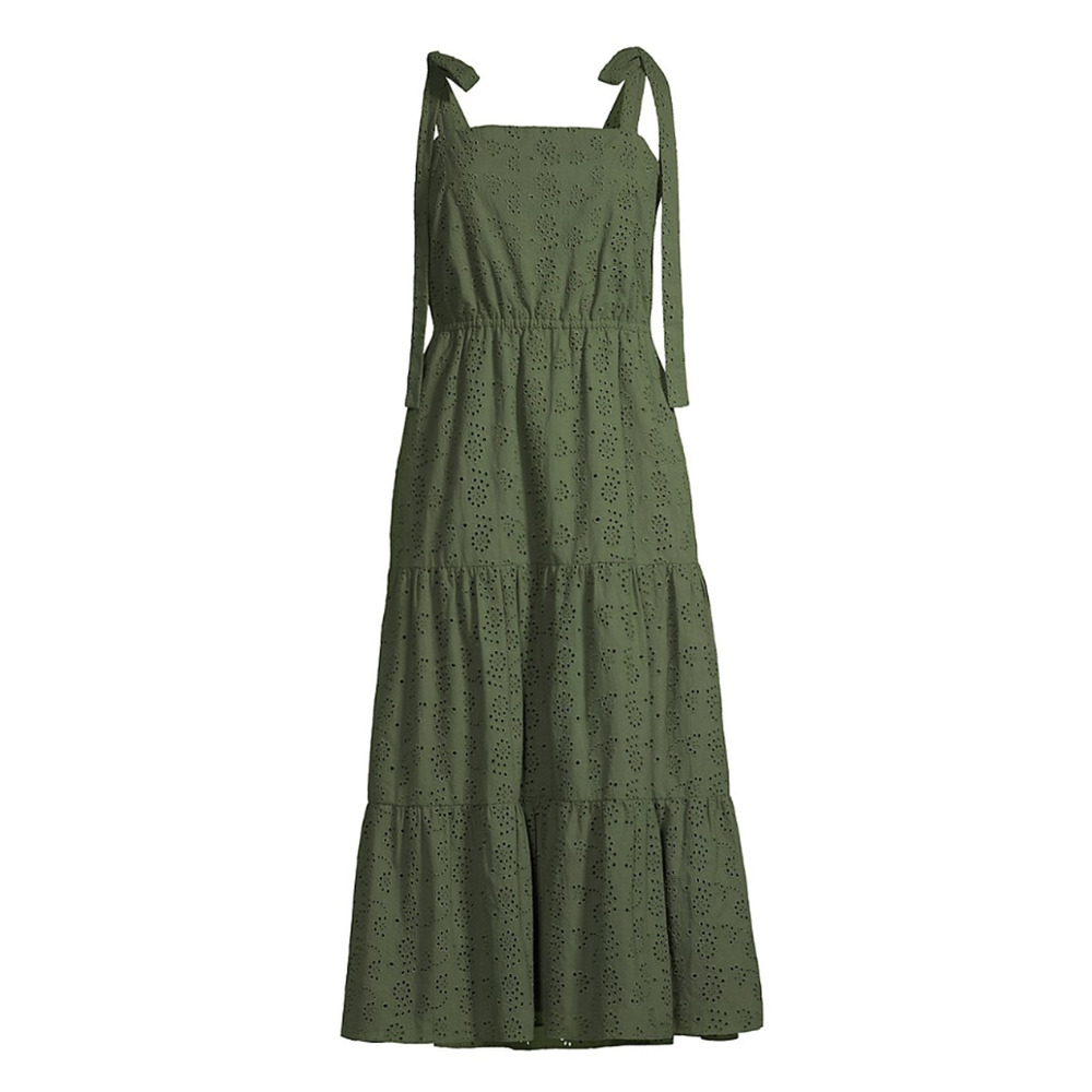Jason Wu Eyelet Tiered Midi Dress Dark Green Size 0 3676